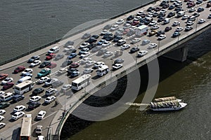 Traffic gridlock on the 6th October Bridge at Cairo in Egypt.