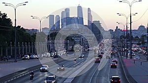 Traffic on the highway of big city at night, Moscow, Russia