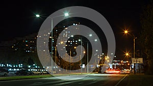 Traffic on the highway of big city at night. Time lapse. Chisinau, Moldova.
