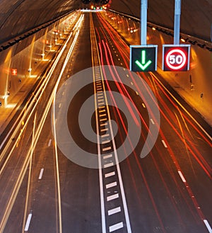 Traffic on the highway tunnel