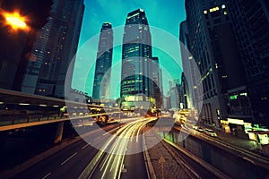 Traffic in Hong Kong at sunset time