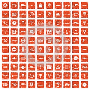 100 traffic icons set grunge orange