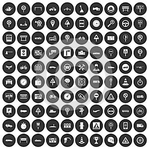 100 traffic icons set black circle