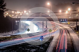 Traffic on icy highway