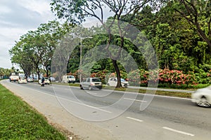 Traffic on Jalan Tun Fuad Stephen road in Kota Kinabalu, Sabah, Malays