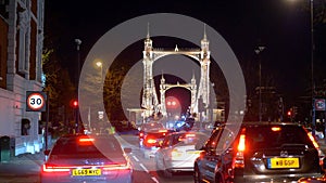 Traffic jam on Albert Bridge London - LONDON, ENGLAND - DECEMBER 10, 2019