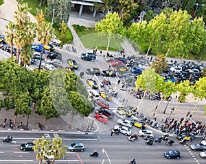 Traffic jam on Avinguda Diagonal in Barcelona city