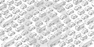 Traffic jam, car plug transport highway road. A lot of cars. Gray lines outline contour style with shadow. Background monochrome