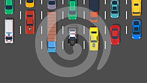 Traffic jam car top view vector illustration road. Lot street city aerial asphalt design highway. Transportation background travel