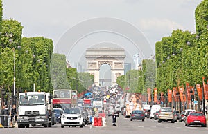 Traffic jam Champs Elysees street Paris France