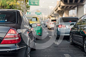 Traffic jam on city road in rush hour