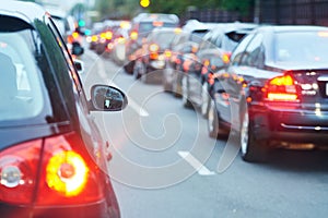 Traffic jam in a city street road