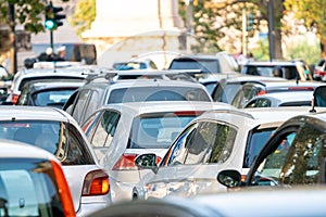 Traffic jam in a city street road, Rome