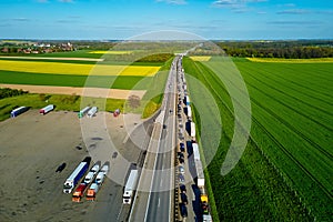 Traffic jam on highway A4 in Poland, aerial view