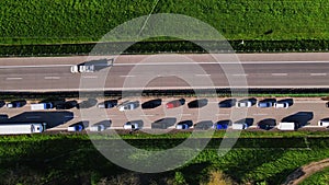 Traffic jam on highway A4 in Poland, aerial view