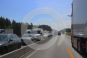 Traffic jam on highway, on the opposite lane in Germany