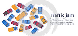 Traffic jam. Large congestion of cars. Web banner or poster design template.