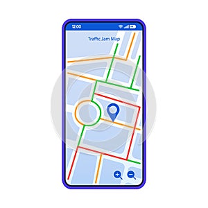 Traffic jam map smartphone interface vector template