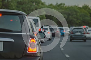 Traffic jam with row of cars on express way during rush hour