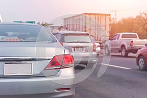 traffic jam with rows of cars during rush hour on road