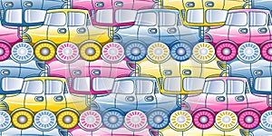 Traffic jam - seamless pattern with stylized cars in three shades.