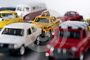 Traffic jam with toy cars.