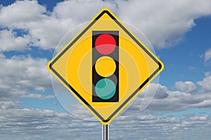 Traffic Light Ahead Sign with Clouds