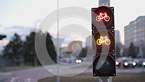 Traffic light changes mode letting bicycle to pass in city