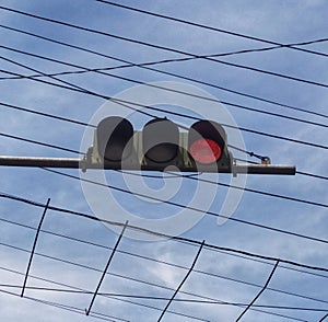 Traffic light color red lampu merah menyala