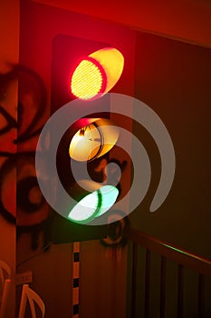 Traffic light glowing of multicolor of green, red and yellow