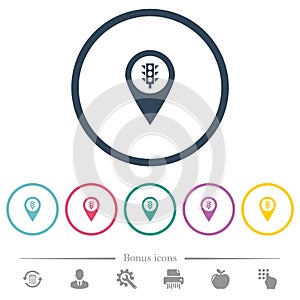 Traffic light GPS map location flat color icons in round outlines