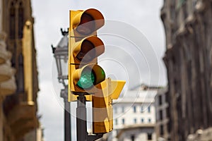 Traffic light with green light on