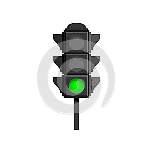 Traffic light with green signal isolated on white background