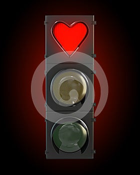 Traffic light with heart shaped red lamp