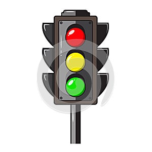 Traffic Light Illustration with red light, yellow light, and green light lamp turn on.