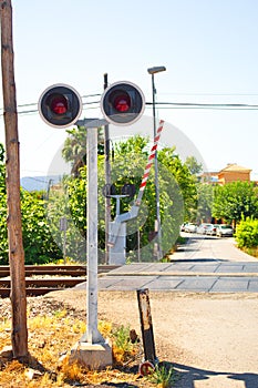 Traffic light indicating level crossing to warn of the passing of trains