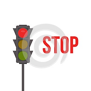 Traffic light isolated icon. Red lights, stop signal of traffic light vector illustration on white background. Road