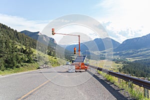 Traffic light on a mountain road