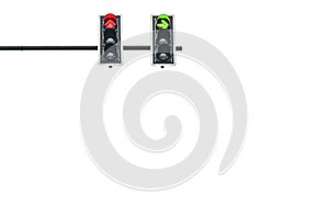 Traffic light red arrow and grenn arrow isolated on white background