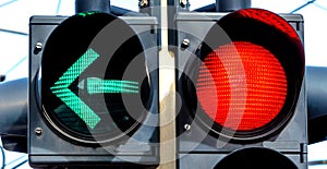 Traffic light with red light and green light
