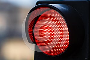 Traffic light with red light. Traffic light signal semaphore close up isolated