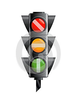 Traffic light with red, yellow and green color. Flat vector illustration isolated on white background