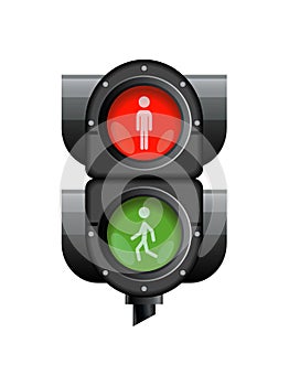 Traffic light with red, yellow and green color. Flat vector illustration isolated on white background