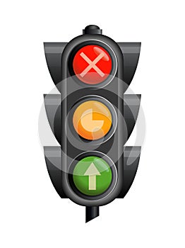 Traffic light with red, yellow and green color. Flat vector illustration isolated on white background