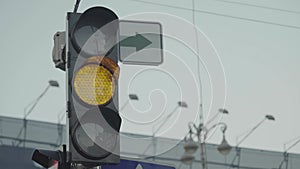 Traffic light on the road during the day. Close-up. Kyiv. Ukraine