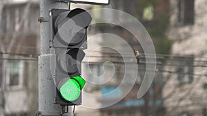 Traffic light on the road regulates traffic