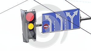 Traffic light on the road regulates traffic