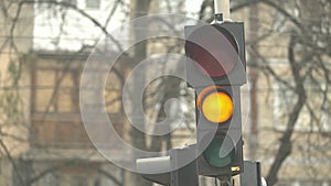 Traffic light on the road regulates traffic