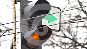 Traffic light on the road regulates traffic