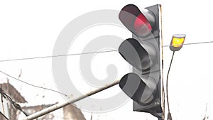 Traffic light on the road regulates traffic